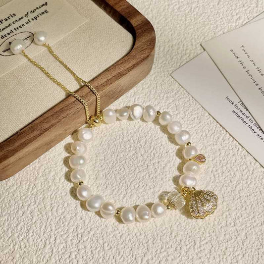 Baroque Freshwater Pearl & Shell Adjustable Bracelet
