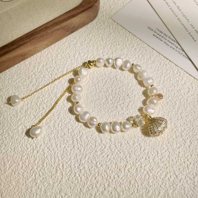 Baroque Freshwater Pearl & Shell Adjustable Bracelet
