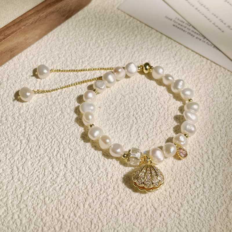Baroque Freshwater Pearl & Shell Adjustable Bracelet