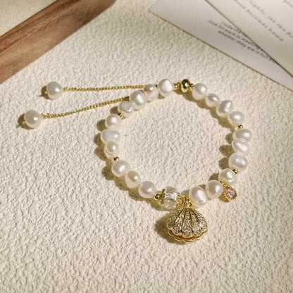 Baroque Freshwater Pearl & Shell Adjustable Bracelet