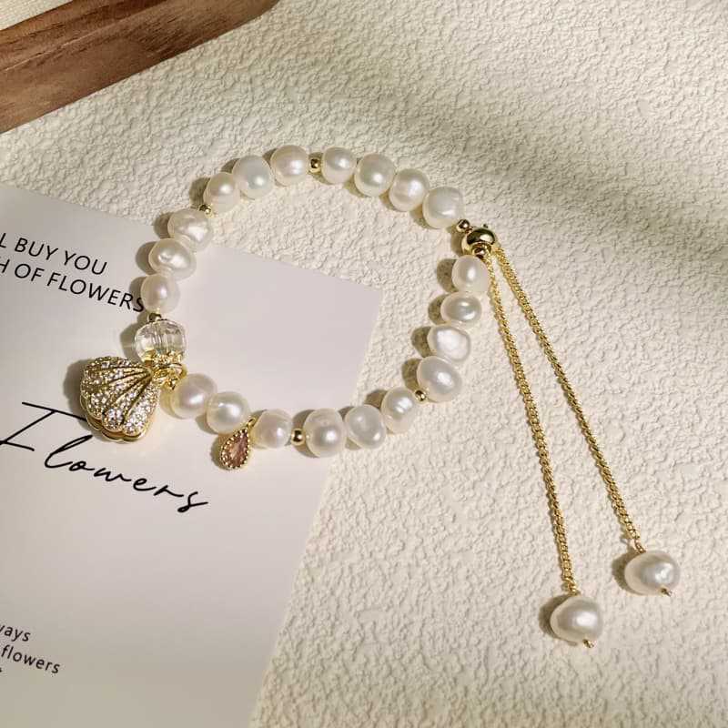 Baroque Freshwater Pearl & Shell Adjustable Bracelet