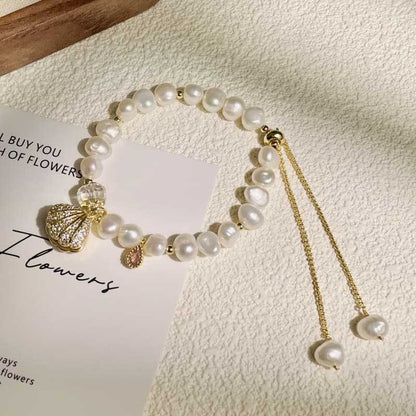 Baroque Freshwater Pearl & Shell Adjustable Bracelet