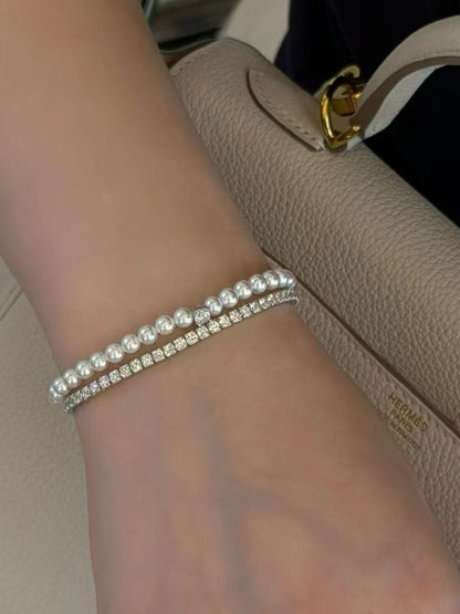 Freshwater Pearl & Zircon  Bracelet Set  Layered Jewelry Bracelet