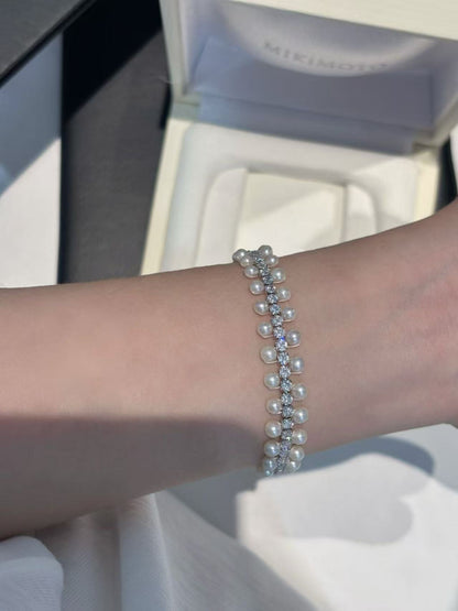 Freshwater Pearl & Zircon  Lace Bracelet Adjustable Bracelet