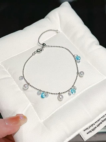 Freshwater Pearl & Ocean Blue Zircon Bracelet