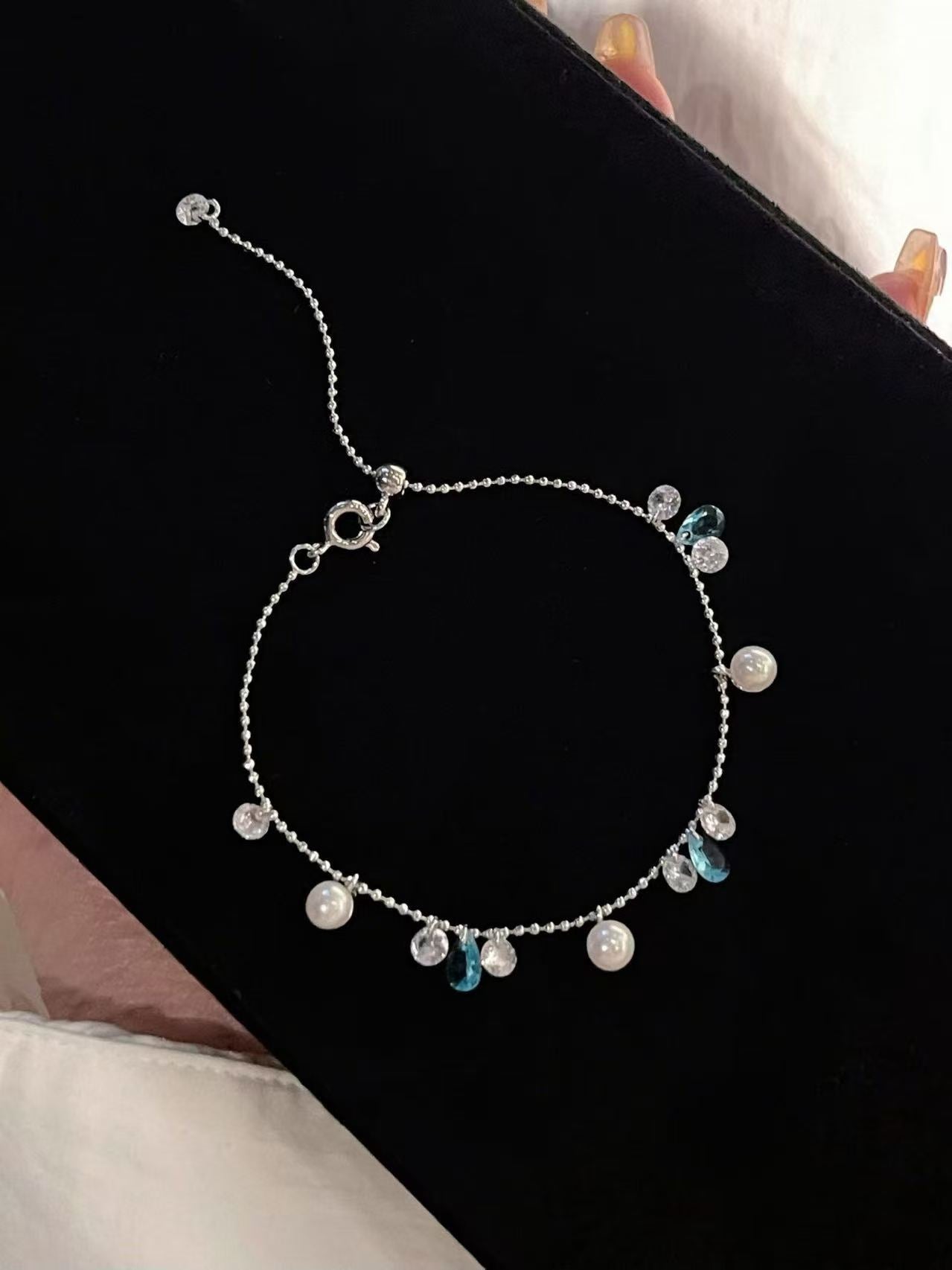 Freshwater Pearl & Ocean Blue Zircon Bracelet