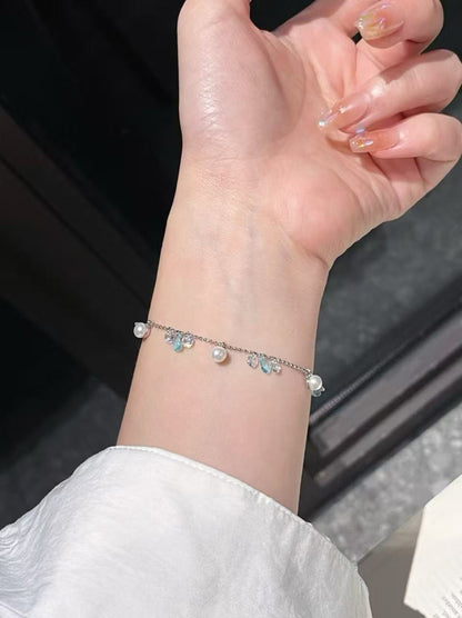Freshwater Pearl & Ocean Blue Zircon Bracelet