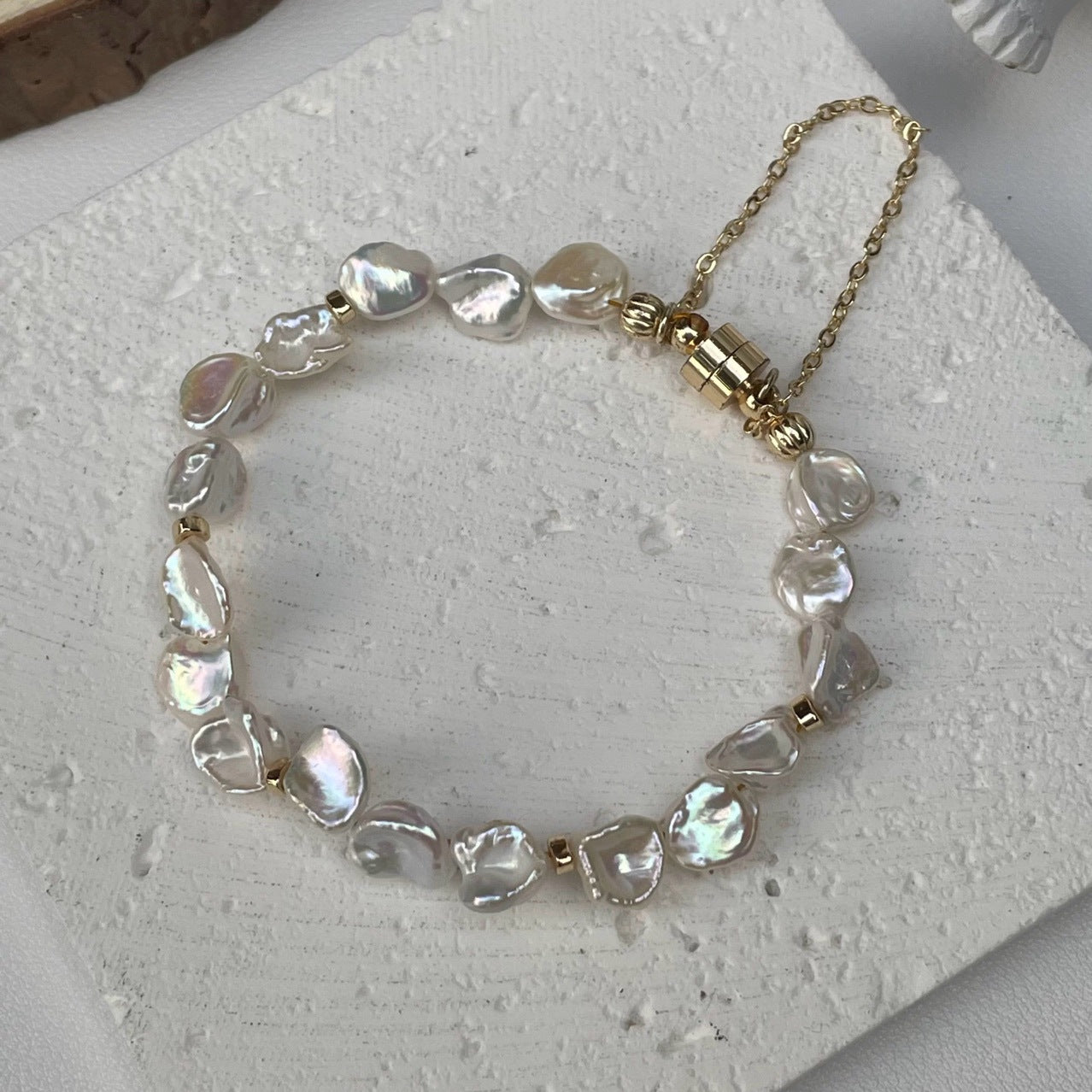Natural Keshi Baroque Freshwater Pearl Bracelet 14k Gold Plated