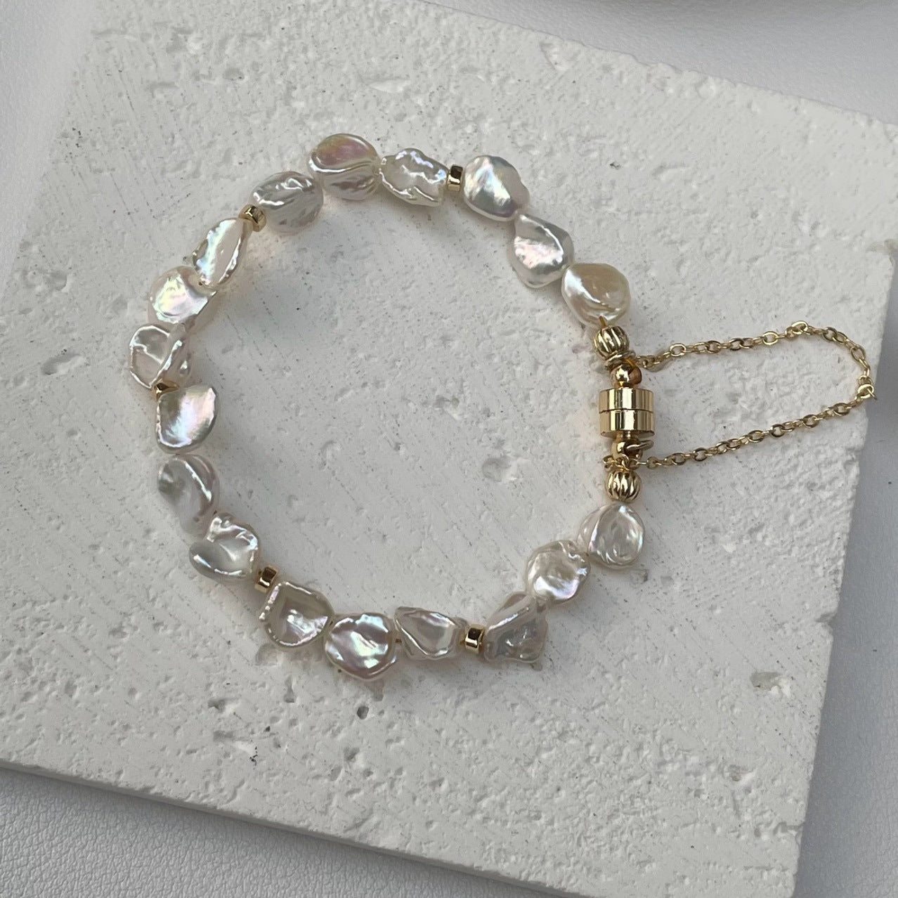 Natural Keshi Baroque Freshwater Pearl Bracelet 14k Gold Plated