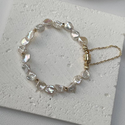 Natural Keshi Baroque Freshwater Pearl Bracelet 14k Gold Plated