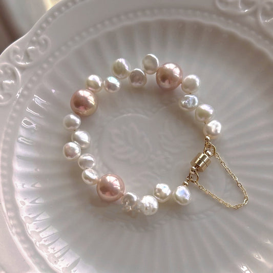 Natural Baroque Keshi Pearl Flower Bracelet | Pink Purple Freshwater Pearls