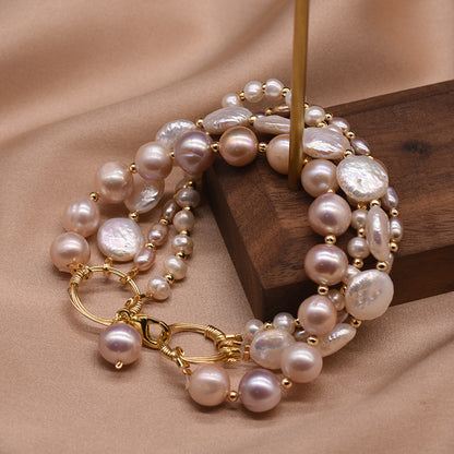 4-Layer Baroque Freshwater Pearl Bracelet | White, Pink & Purple Pearls