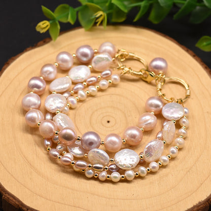 4-Layer Baroque Freshwater Pearl Bracelet | White, Pink & Purple Pearls