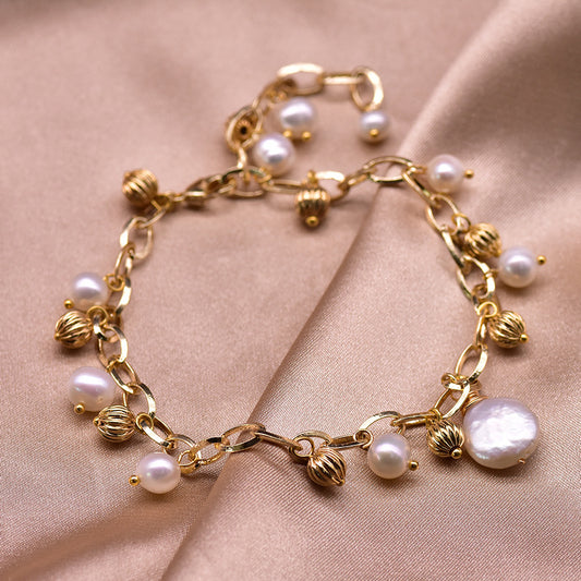 Adjustable Natural White Freshwater Pearl Bracelet | Ball Charm Jewelry