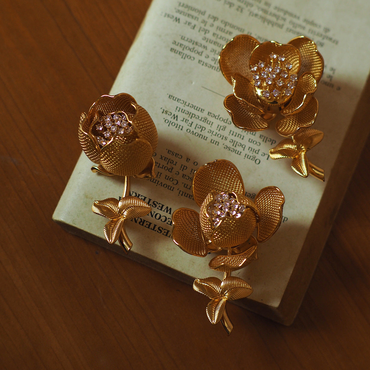 Vintage Mechanical Flower Brooch with Openable Rhinestone Locket