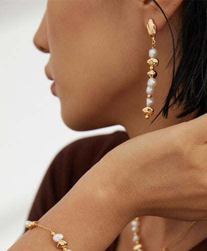 Pearl Drop Earrings & Necklace & Bracelet