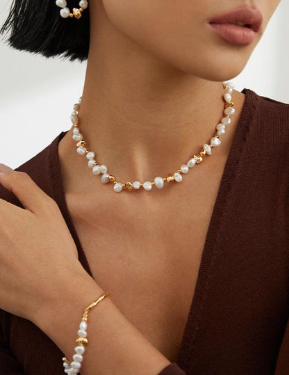 Pearl Drop Earrings & Necklace & Bracelet