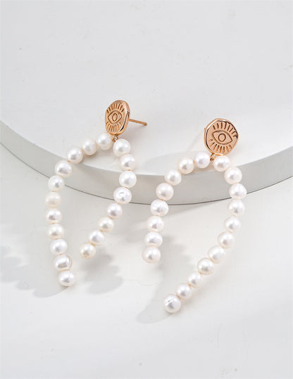 Vintage Gold-Plated S925 Sterling Silver Natural Pearl Cluster Earrings