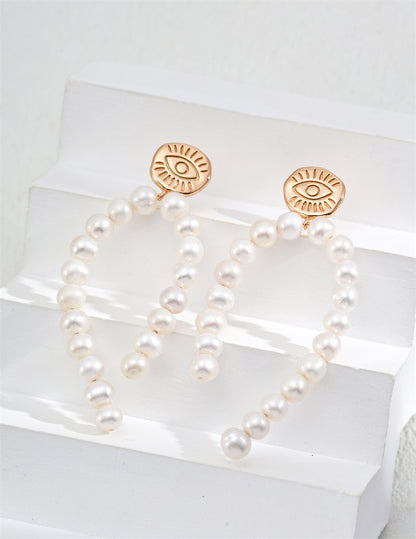 Vintage Gold-Plated S925 Sterling Silver Natural Pearl Cluster Earrings