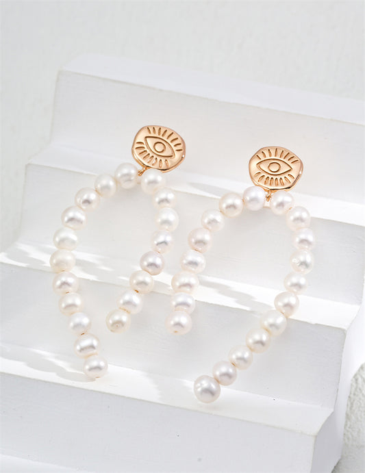 Vintage Gold-Plated S925 Sterling Silver Natural Pearl Cluster Earrings