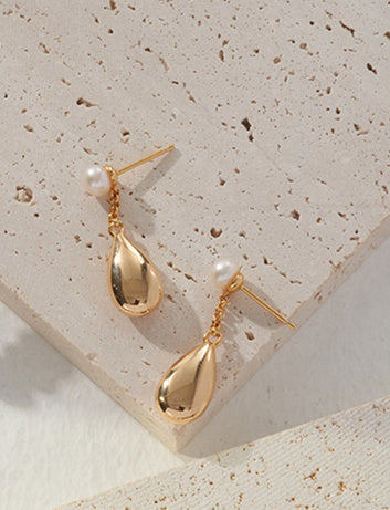 S925 Sterling Silver Waterdrop Earrings with Natural Pearl