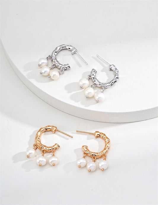 Natural Pearl Cluster Drop Earrings