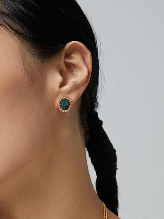 Elegante, schlichte, runde Ohrstecker mit Malachit-Edelsteinen für Partys