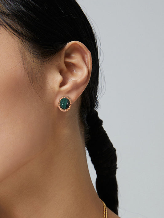 Elegante, schlichte, runde Ohrstecker mit Malachit-Edelsteinen für Partys