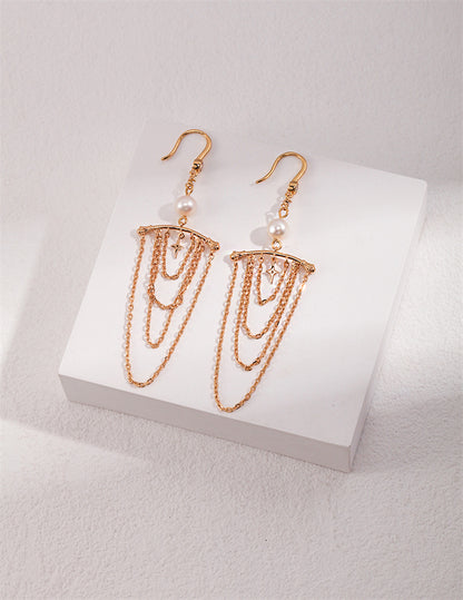 Natural Pearl Big Drop Earrings with Tassel
