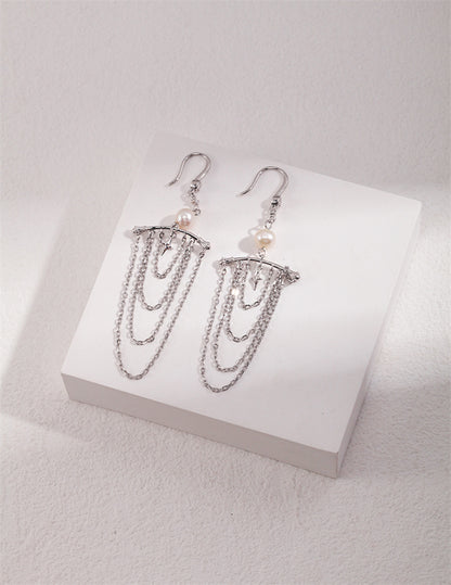 Natural Pearl Big Drop Earrings with Tassel