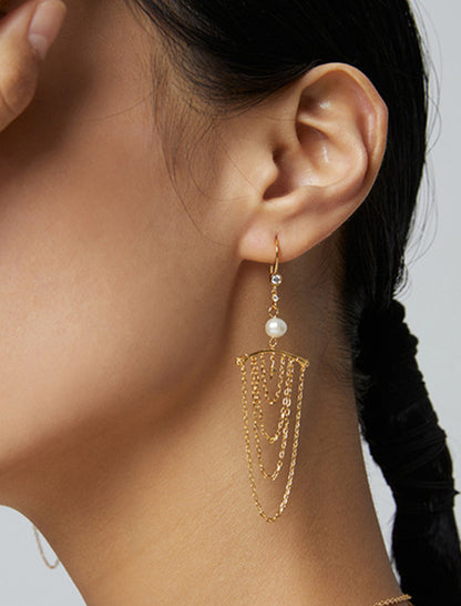 Natural Pearl Big Drop Earrings with Tassel