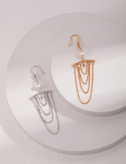 Natural Pearl Big Drop Earrings with Tassel