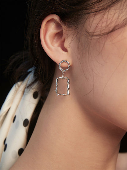Bold Statement Rectangle & Circle Drop Earrings