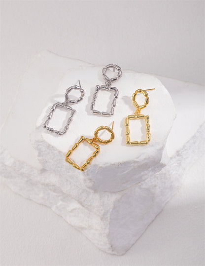 Bold Statement Rectangle & Circle Drop Earrings