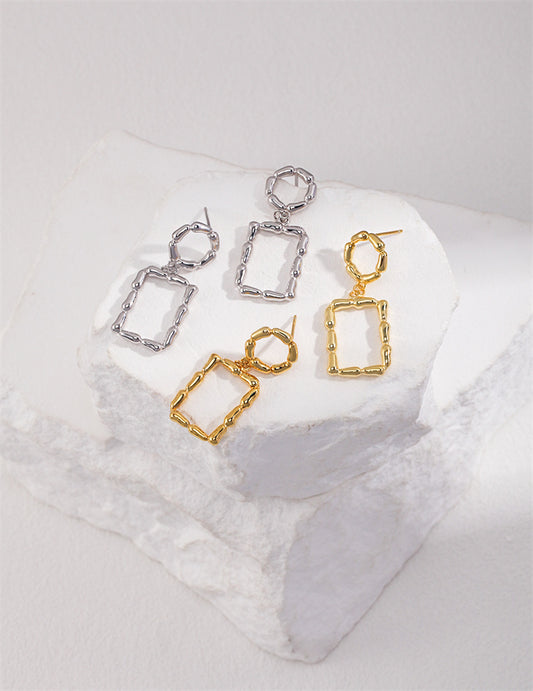 Bold Statement Rectangle & Circle Drop Earrings