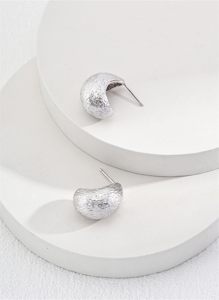 S925 Silver Textured Half-Circle Earrings