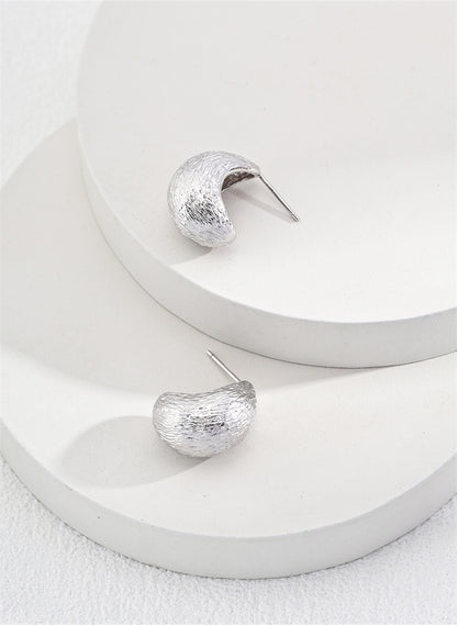 S925 Silver Textured Half-Circle Earrings