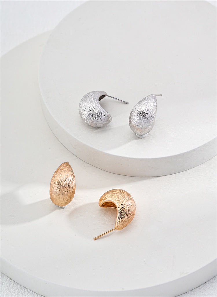 S925 Silver Textured Half-Circle Earrings