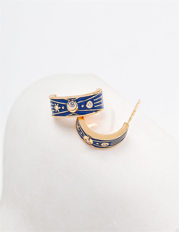 S925 Silber Vintage Blau Emaille &amp; Zirkonia Ohrring