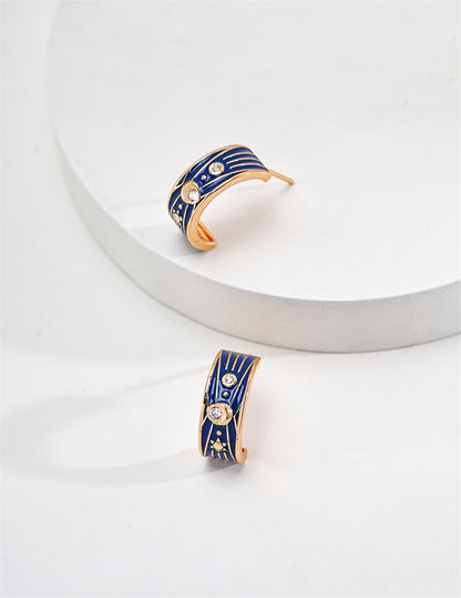 S925 Silber Vintage Blau Emaille &amp; Zirkonia Ohrring