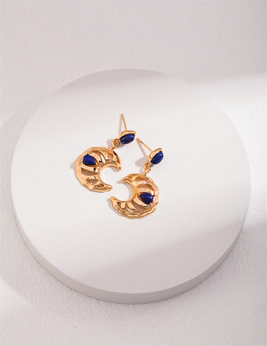S925 Silber Halbmond Hohl Marineblau Ohrringe mit Lapislazuli