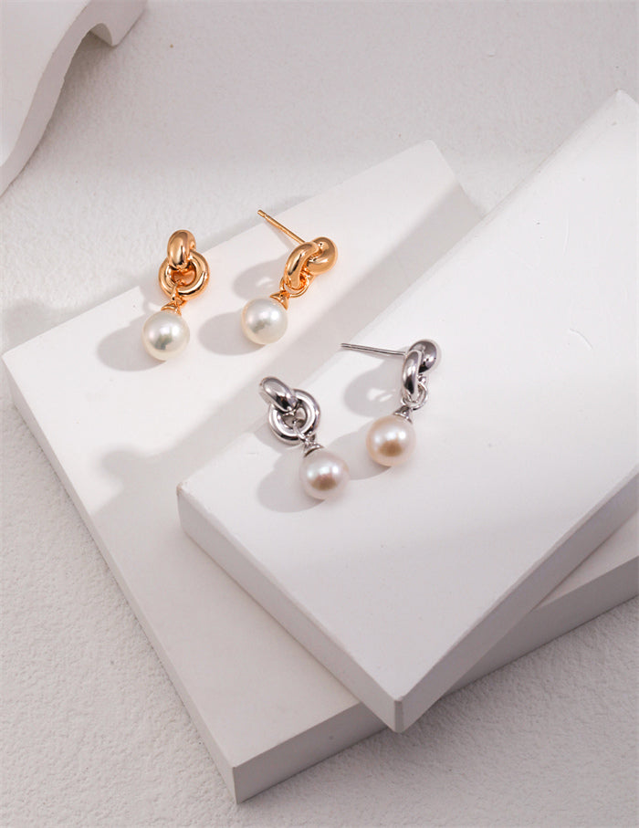 Double Hoop Pearl Drop Earrings