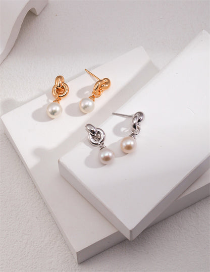 Elegant Double Hoop Pearl Drop Earrings – S925 Sterling Silver | Timeless & Minimalist Design