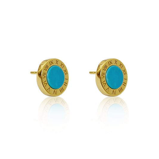 Elegante minimalistische runde Ohrstecker aus Türkis | Blau-Grüner Türkis-Edelsteinschmuck