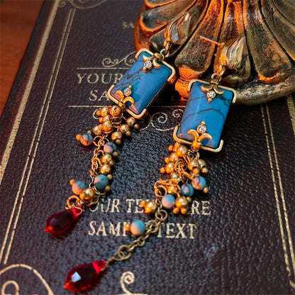 Vintage Antique Floral Drop Earrings in Turquoise & Gold