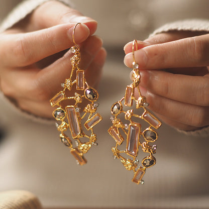 Vintage Multi-Color Geometric Gemstone Retro Statement Drop Earrings