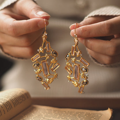 Vintage Multi-Color Geometric Gemstone Retro Statement Drop Earrings