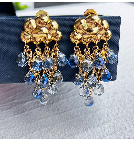 Blue Ocean Tear Drop Tassel Earrings