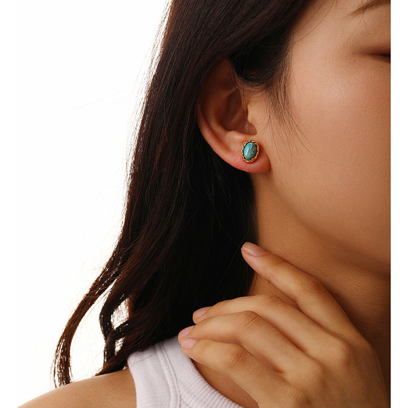 Vintage Matte Turquoise Stud Earrings – Small & Delicate