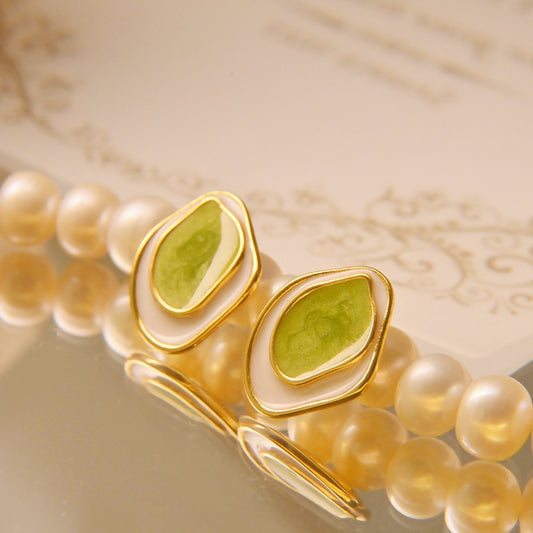 Green Enamel Stud Earrings